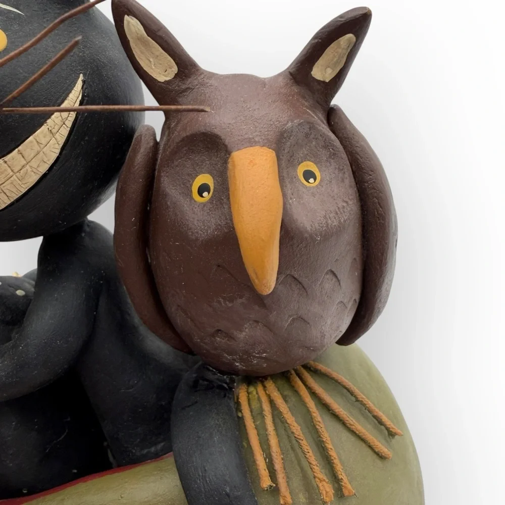 Whimsical Julie Karanik Signed Black Cat  Owl‎ Skeleton Halloween Numbered 9”